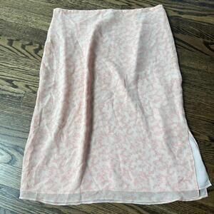 Pink and white floral flowers silk vintage midi Merona skirt